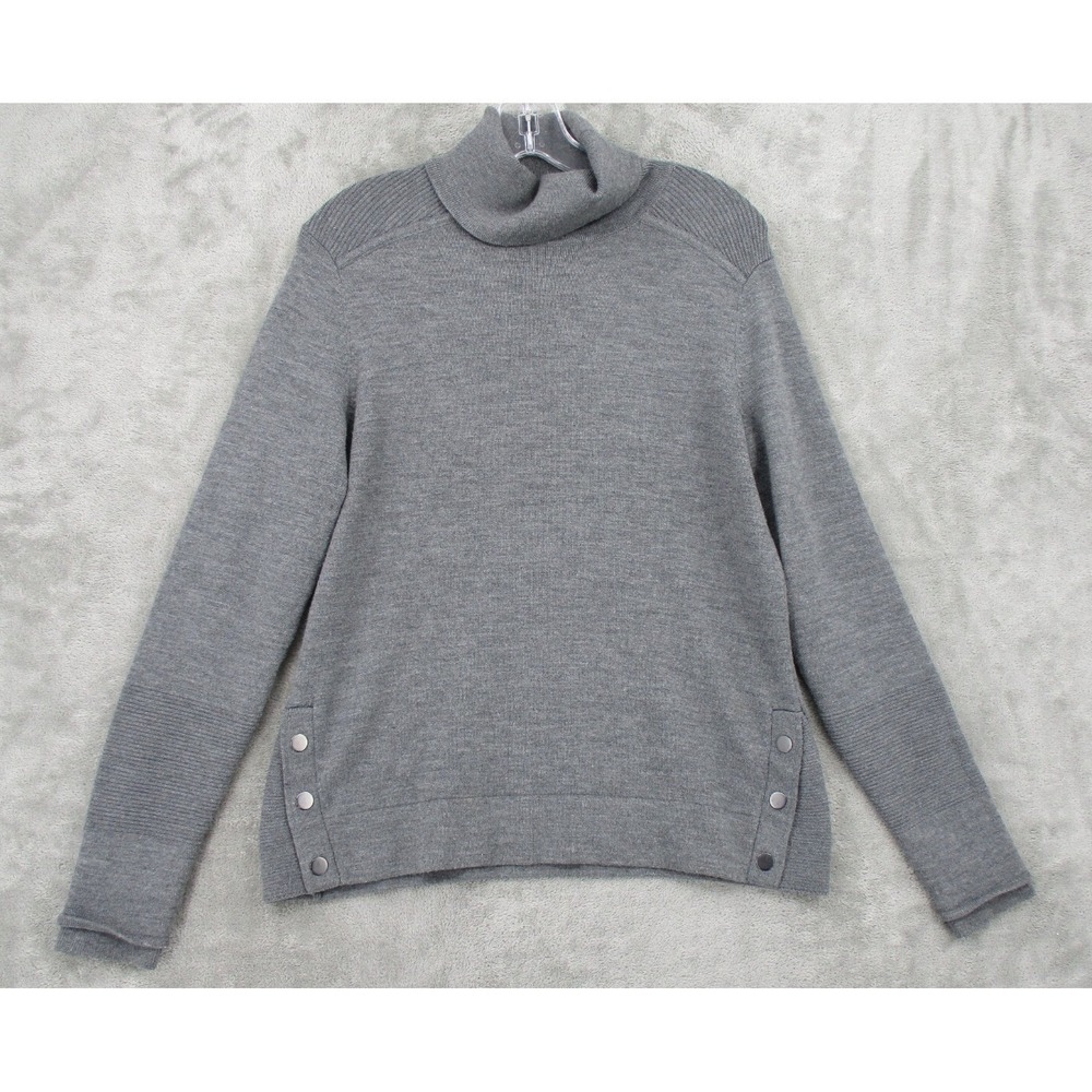 Athleta Sweater Womens Size M Wool Turtleneck Stretch Quiet Luxury Button Cozy